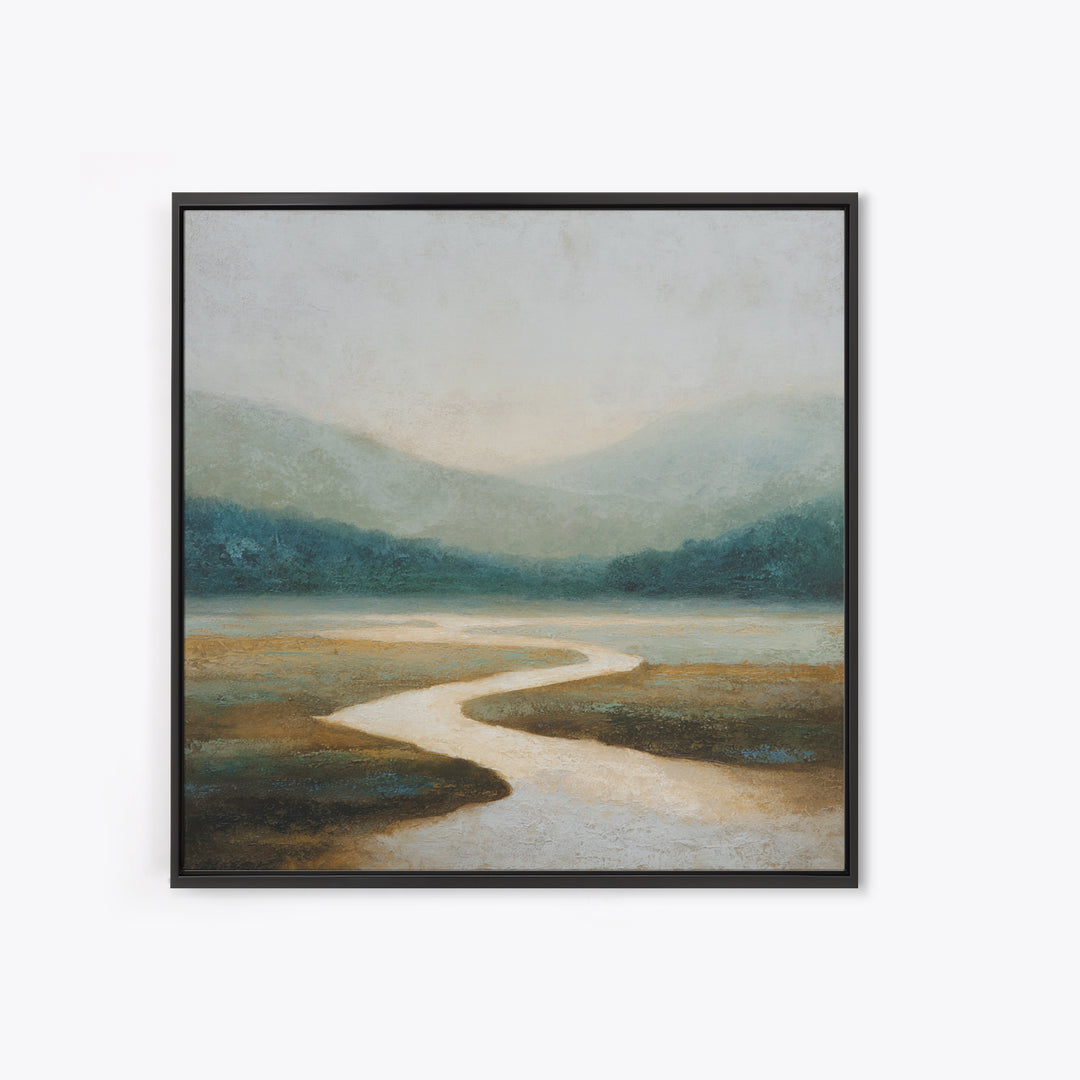 Abstract River Bends Framed Canvas Print, Above Sofa Art, Japandi Wall Art, Living Room Decor, Abstract Art, Statement, ASA-1x1-71