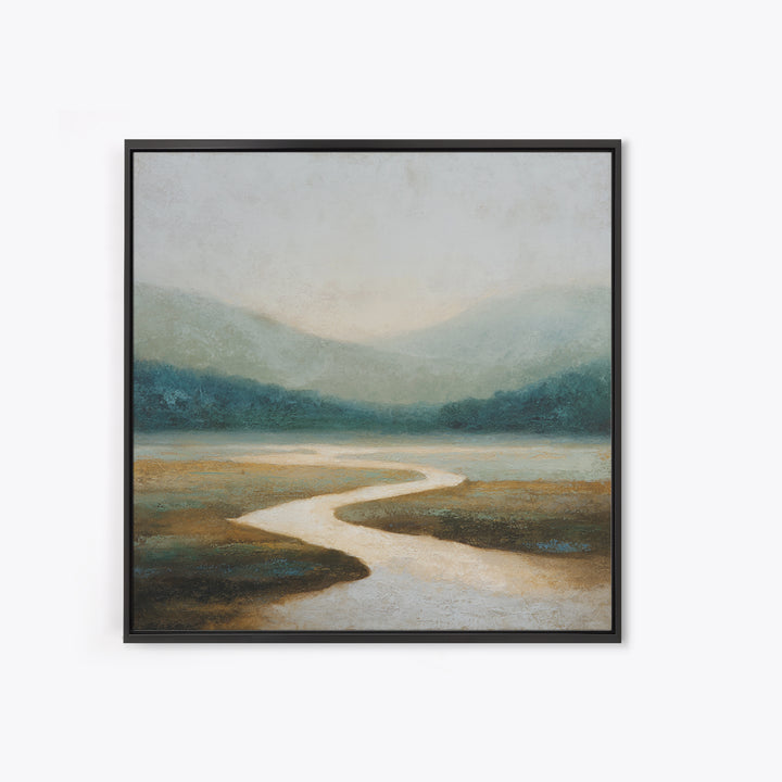 Abstract River Bends Framed Canvas Print, Above Sofa Art, Japandi Wall Art, Living Room Decor, Abstract Art, Statement, ASA-1x1-71