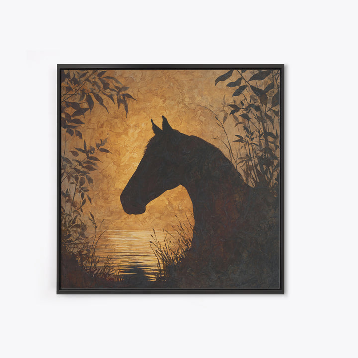 Statement Horse Silhouette Canvas Print, Above Sofa Art, Botanical Wall Art, Living Room Decor, Fine Art, Statement, ASA-1x1-85