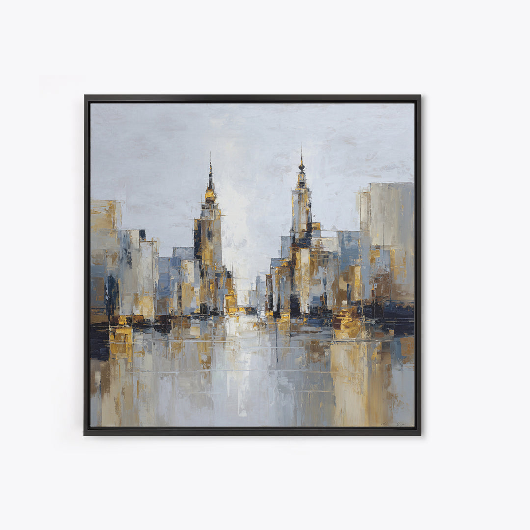 Quiet City Skyline Reduced to Elegant Shapes Canvas Print, Above Sofa Art, Floral Wall Art, Living Room Decor, Abstract Art, ASA-1x1-94