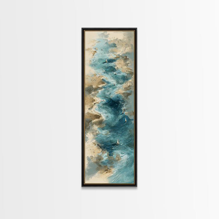 Panoramic Coastal Shoreline from an Aerial View Canvas Print, Above Sofa Art, Statement Artwork, Living Room Decor, Statement, ASA-1x3-15
