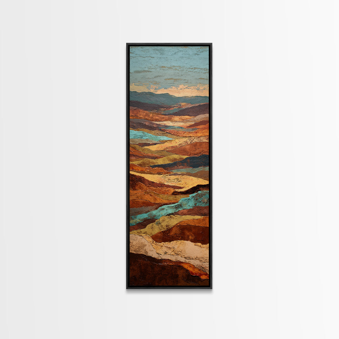 Abstract Canyon Landscape Framed Canvas Print, Above Sofa Art, Boho Decor, Living Room Decor, Oil Painting, Statement, ASA-1x3-19