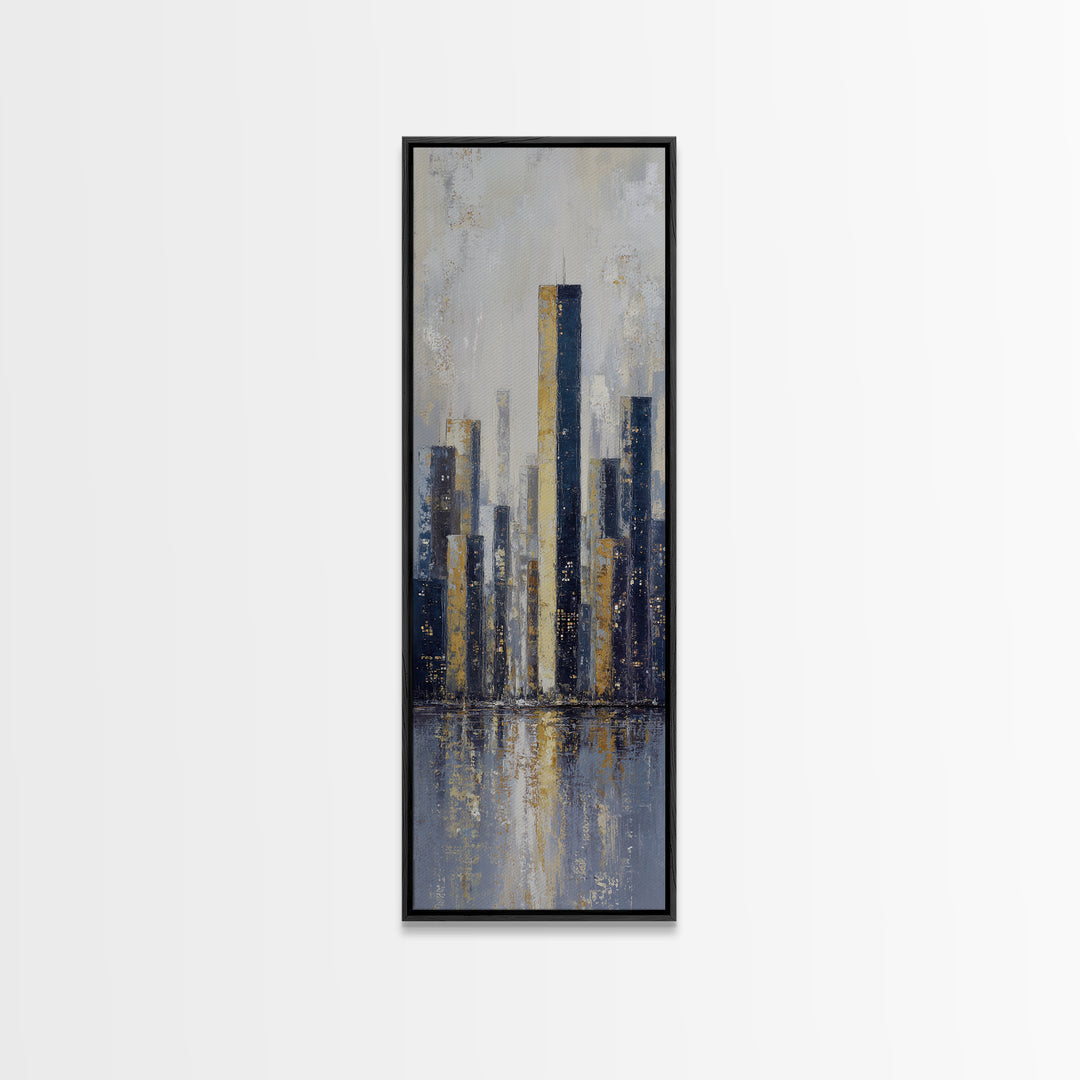 Quiet City Skyline Reduced to Elegant Shapes Canvas Print, Above Sofa Art, 3 Piece Wall Art, Living Room Decor, Statement, ASA-1x3-34