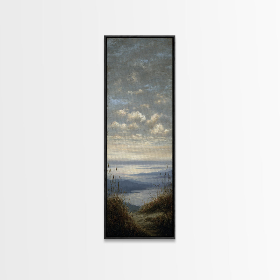 Dramatic Cloudscape over a Distant Valley Canvas Print, Above Sofa Art, Boho Wall Art, Living Room Decor, Watercolor Art, ASA-1x3-41