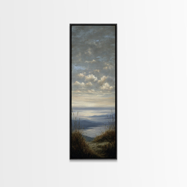 Dramatic Cloudscape over a Distant Valley Canvas Print, Above Sofa Art, Boho Wall Art, Living Room Decor, Watercolor Art, ASA-1x3-41