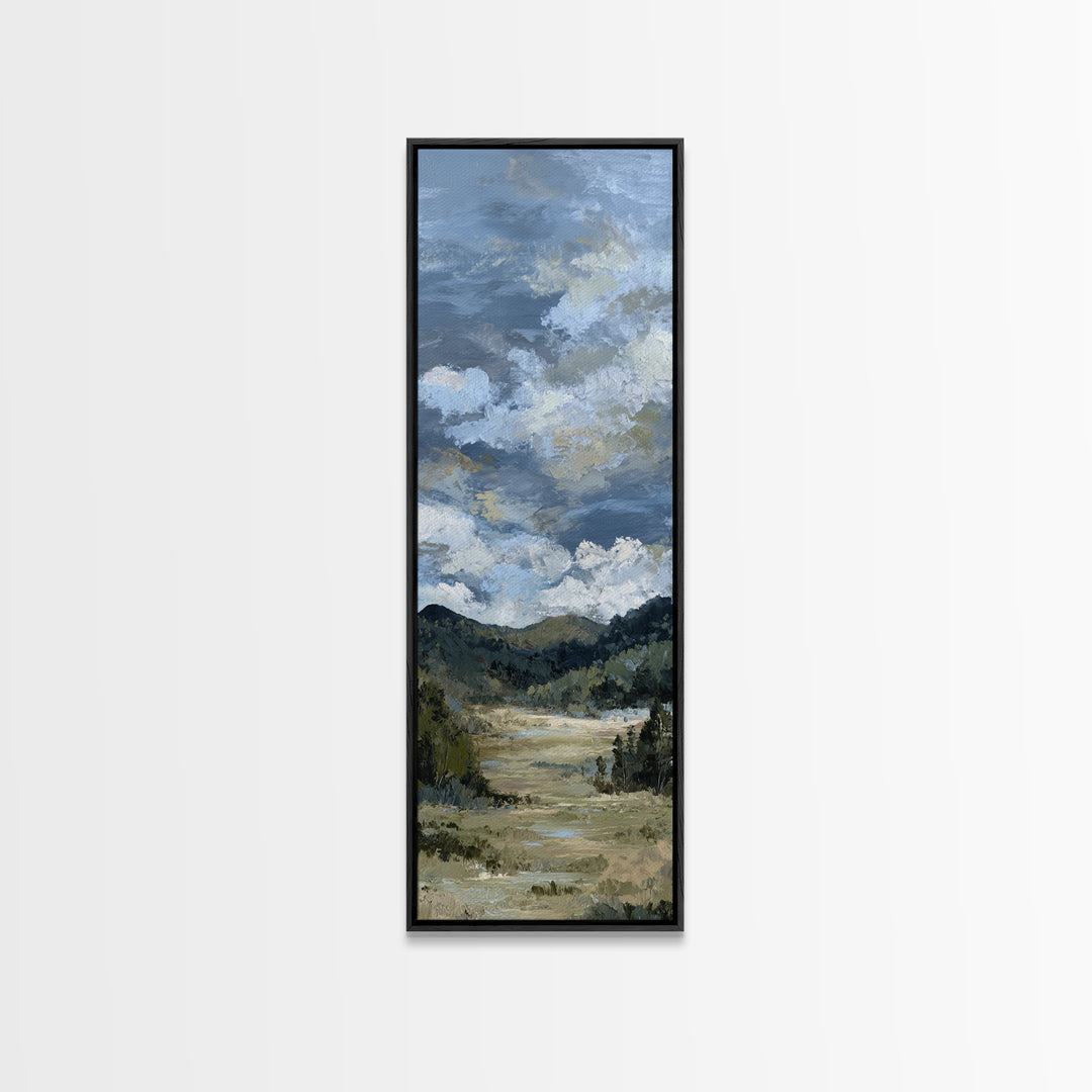 Wide Olive and Beige Meadow Panorama Framed Canvas Print, Above Sofa Art, Coastal Wall Art, Living Room Decor, Statement, ASA-1x3-46
