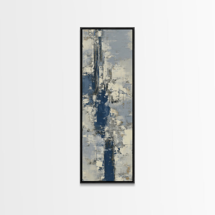 Bold Navy and Ivory Abstract Brushwork Framed Canvas Print, Above Sofa Art, Bedroom Wall Art, Living Room Decor, Abstract Art, ASA-1x3-54