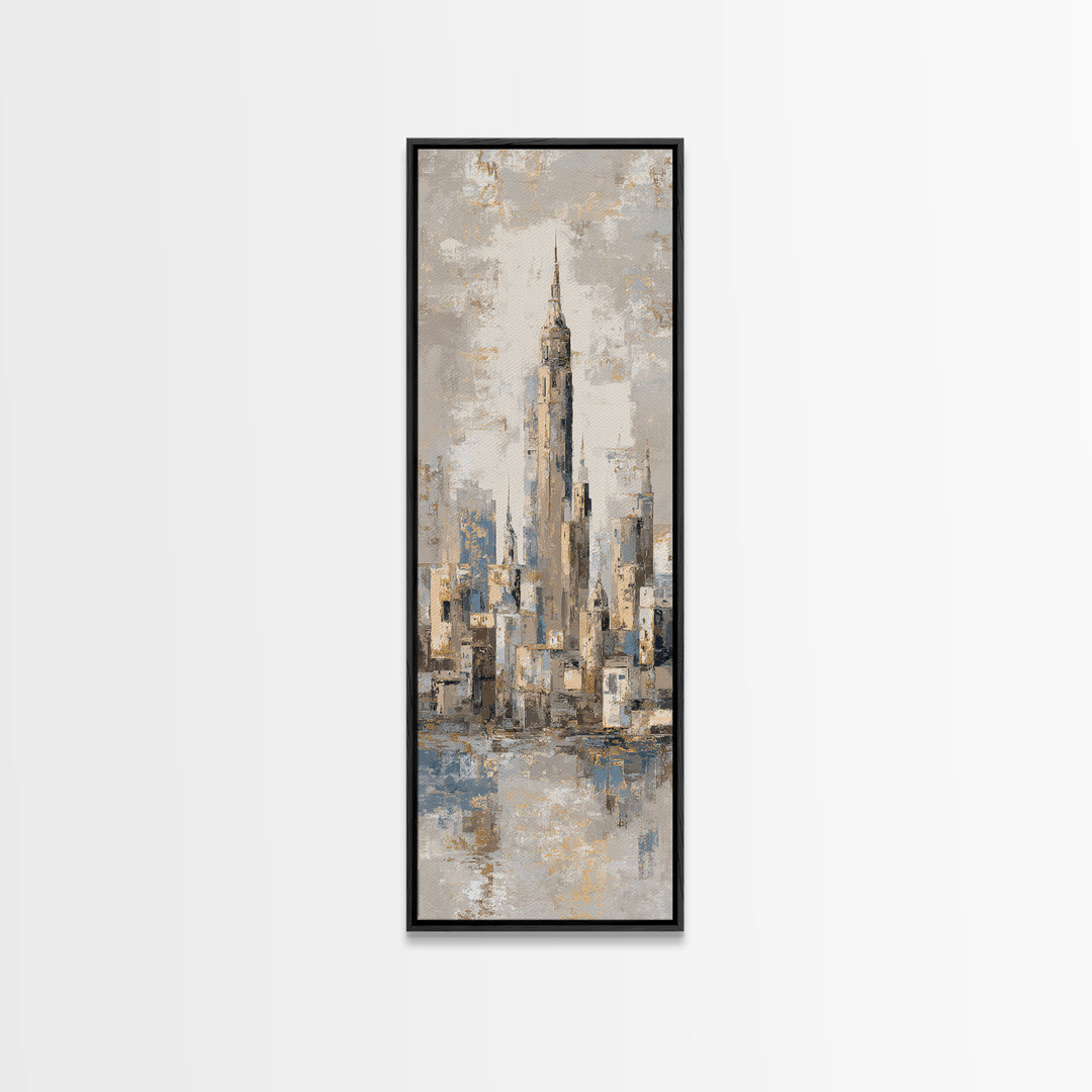 Quiet City Skyline Reduced to Elegant Shapes Canvas Print, Above Sofa Art, 3 Piece Wall Art, Living Room Decor, Statement, ASA-1x3-58