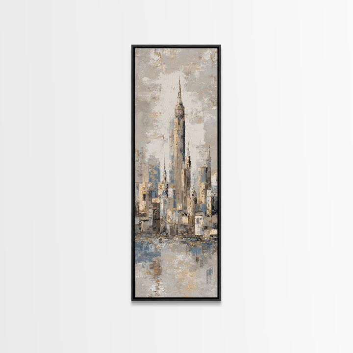 Quiet City Skyline Reduced to Elegant Shapes Canvas Print, Above Sofa Art, 3 Piece Wall Art, Living Room Decor, Statement, ASA-1x3-58