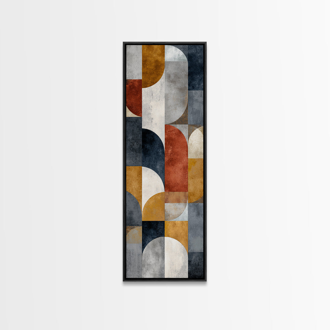 Bold Mid Century Geometric Forms Framed Canvas Print, Above Sofa Art, Home Decor, Living Room Decor, Abstract Art, Statement, ASA-1x3-64