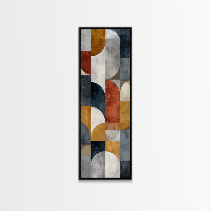 Bold Mid Century Geometric Forms Framed Canvas Print, Above Sofa Art, Home Decor, Living Room Decor, Abstract Art, Statement, ASA-1x3-64