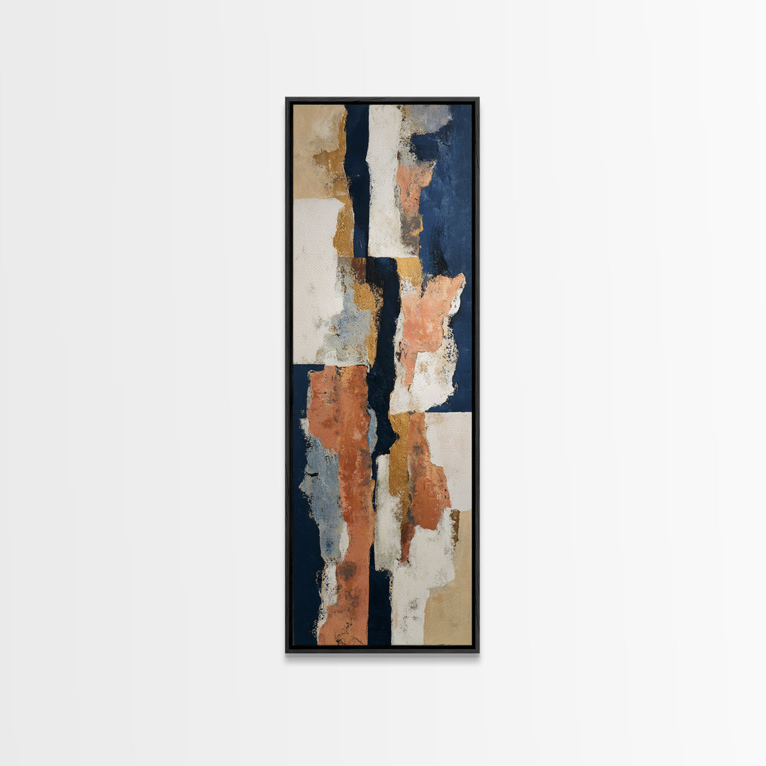 Bold Navy and Ivory Abstract Brushwork Canvas Print, Above Sofa Art, Floral Wall Art, Living Room Decor, Abstract Art, ASA-1x3-78