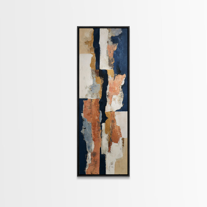 Bold Navy and Ivory Abstract Brushwork Canvas Print, Above Sofa Art, Floral Wall Art, Living Room Decor, Abstract Art, ASA-1x3-78