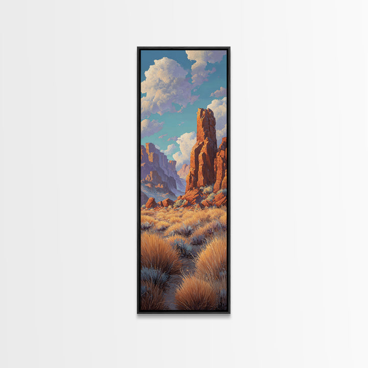 Desert Mesa Panorama Framed Canvas Print, Above Sofa Art, Framed Wall Art, Living Room Decor, Oil Painting, Statement, ASA-1x3-80