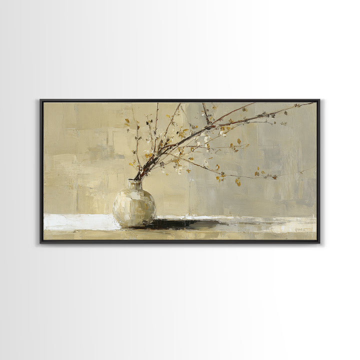 Large Neutral Still Life Framed Canvas Print, Above Sofa Art, Fine Art Print, Living Room Decor, Watercolor Art, Statement, ASA-2x1-10