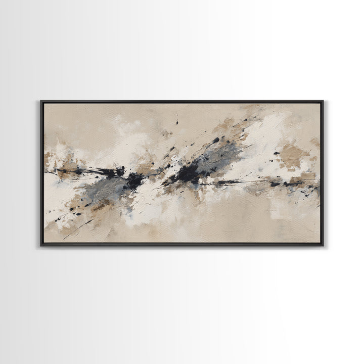 Minimal Black Ink Composition Framed Canvas Print, Above Sofa Art, 3 Piece Wall Art, Living Room Decor, Fine Art, Statement, ASA-2x1-100
