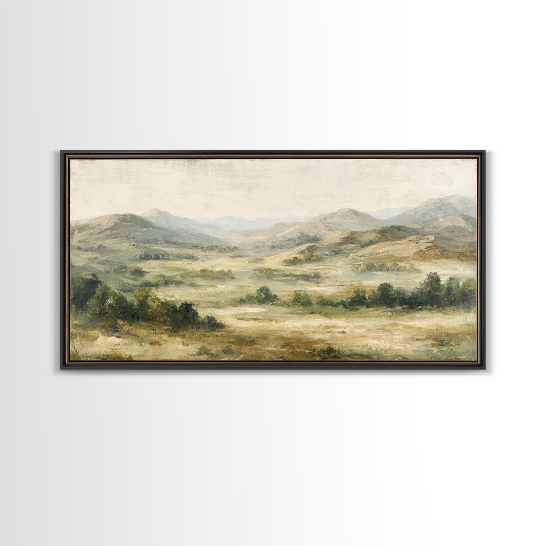 Sunlit Rolling Hills Framed Canvas Print, Above Sofa Art, Boho Decor, Living Room Decor, Fine Art, Statement, Large Wall Art, ASA-2x1-13