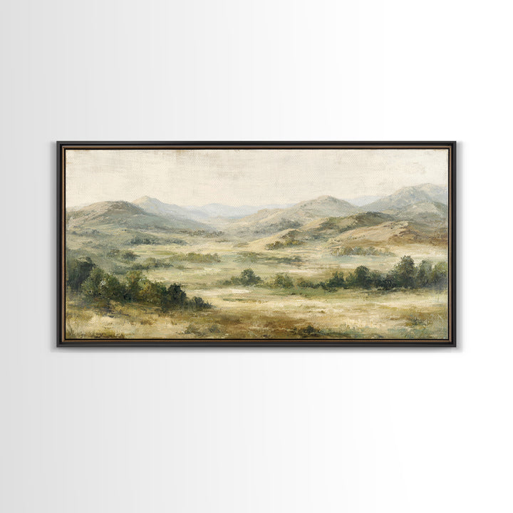 Sunlit Rolling Hills Framed Canvas Print, Above Sofa Art, Boho Decor, Living Room Decor, Fine Art, Statement, Large Wall Art, ASA-2x1-13