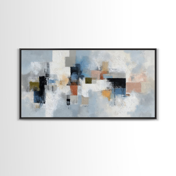 Bold Navy and Ivory Abstract Brushwork Canvas Print, Above Sofa Art, Botanical Wall Art, Living Room Decor, Statement, ASA-2x1-14