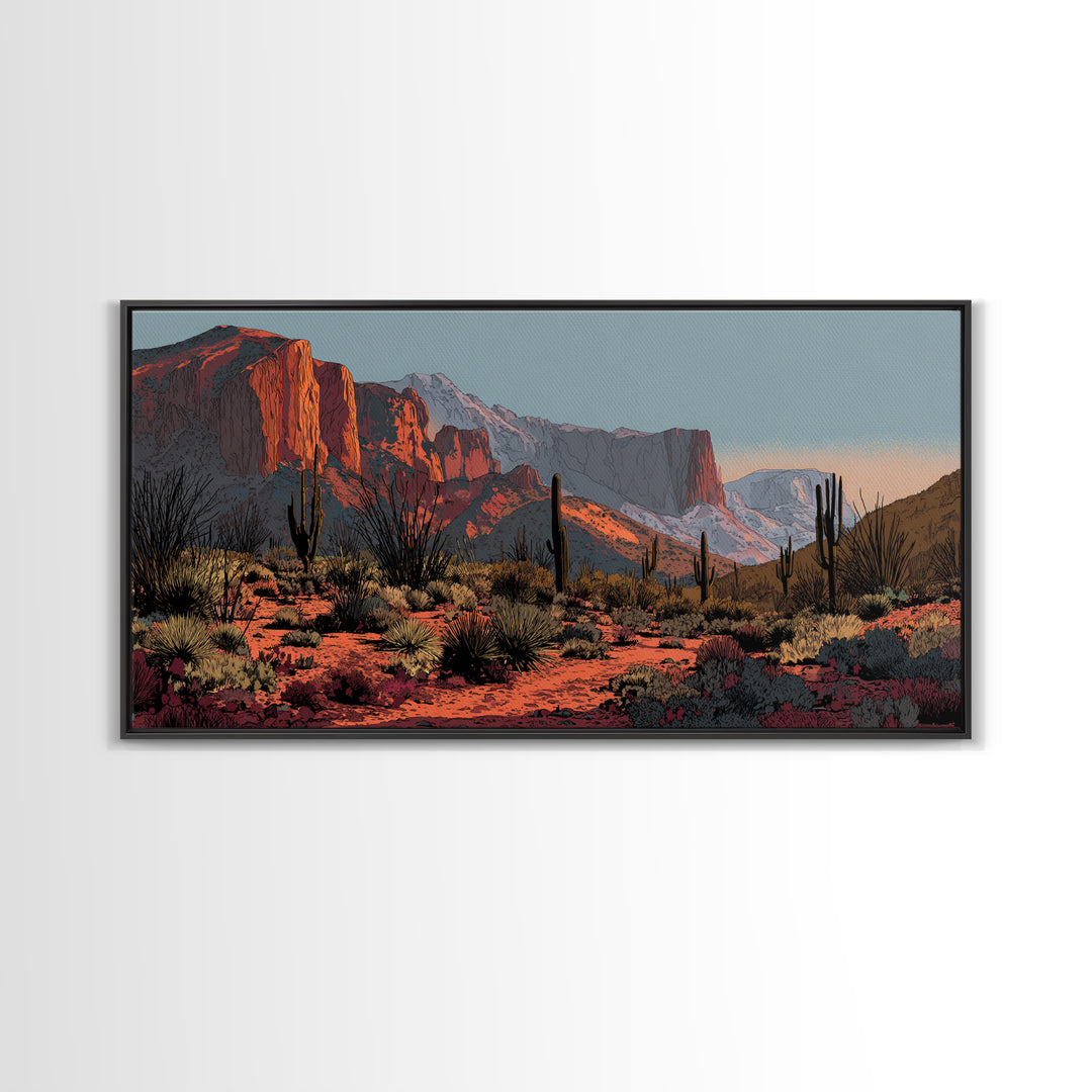 Desert Mesa Panorama Framed Canvas Print, Above Sofa Art, Modern Decor, Living Room Decor, Fine Art, Statement, Home Decor, ASA-2x1-16