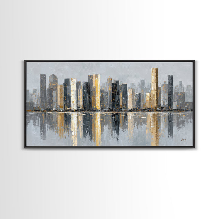 Quiet City Skyline Reduced to Elegant Shapes Canvas Print, Above Sofa Art, Gallery Decor, Living Room Decor, Statement, ASA-2x1-18