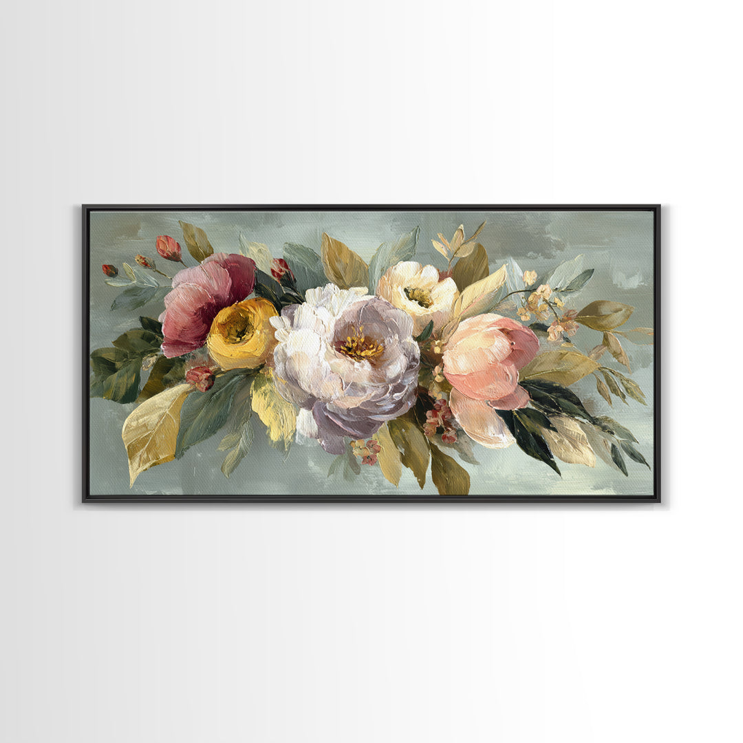 Large Expressive Floral Bouquet Canvas Print, Above Sofa Art, Neutral Decor, Living Room Decor, Fine Art, Statement, Wall Art, ASA-2x1-2
