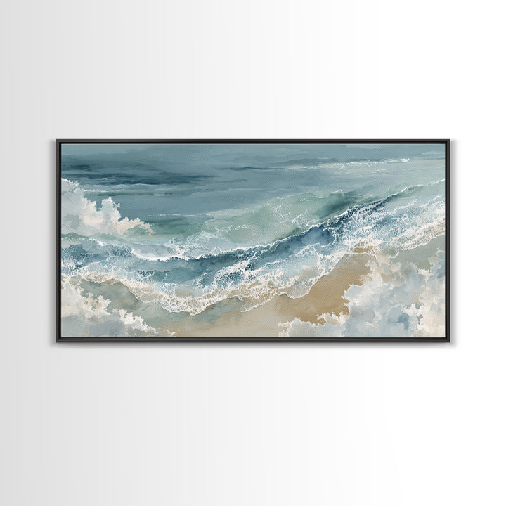 Panoramic Coastal Shoreline from an Aerial View Canvas Print, Above Sofa Art, Mid Century Modern, Living Room Decor, Statement, ASA-2x1-23