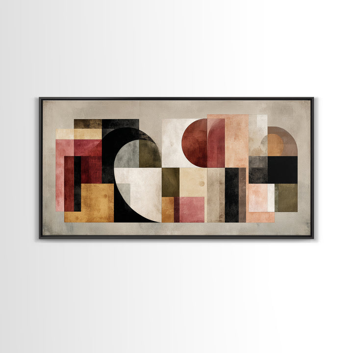 Bold Mid Century Geometric Forms Framed Canvas Print, Above Sofa Art, Textured Painting, Living Room Decor, Fine Art, Statement, ASA-2x1-24