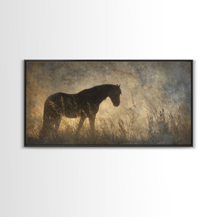 Statement Horse Silhouette Framed Canvas Print, Above Sofa Art, Statement Artwork, Living Room Decor, Fine Art, Statement, ASA-2x1-33