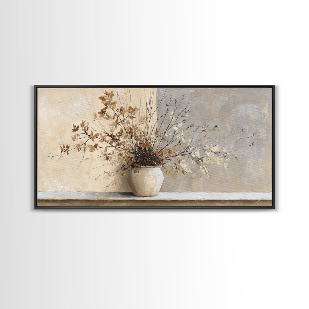 Large Neutral Still Life Framed Canvas Print, Above Sofa Art, Fine Art Print, Living Room Decor, Watercolor Art, Statement, ASA-2x1-34