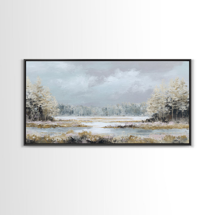 Modern Scandinavian Forest Framed Canvas Print, Above Sofa Art, Art Print, Living Room Decor, Statement, Textured Wall Art, ASA-2x1-35
