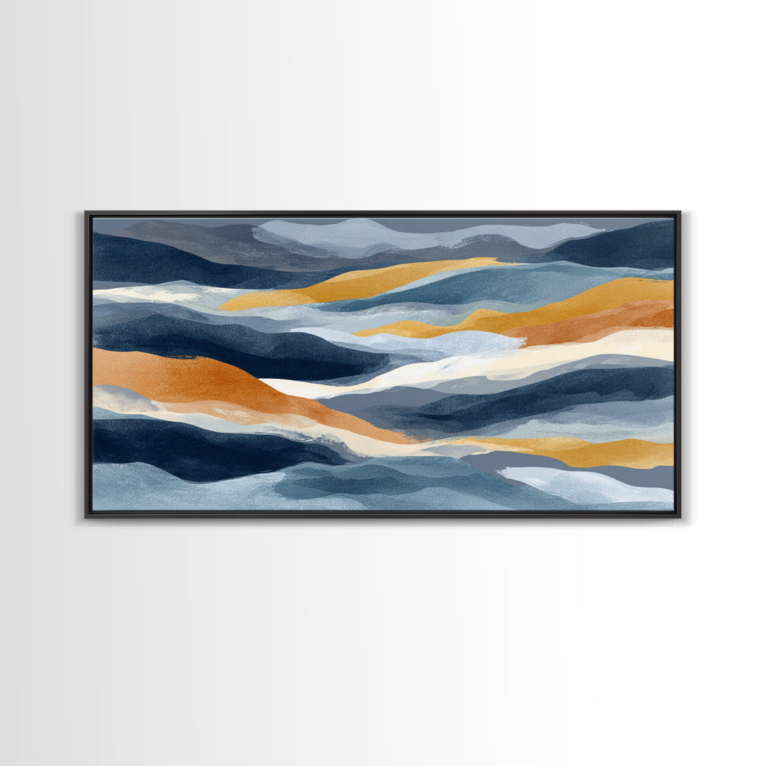 Bold Navy and Ivory Abstract Brushwork Canvas Print, Above Sofa Art, Botanical Wall Art, Living Room Decor, Statement, ASA-2x1-38