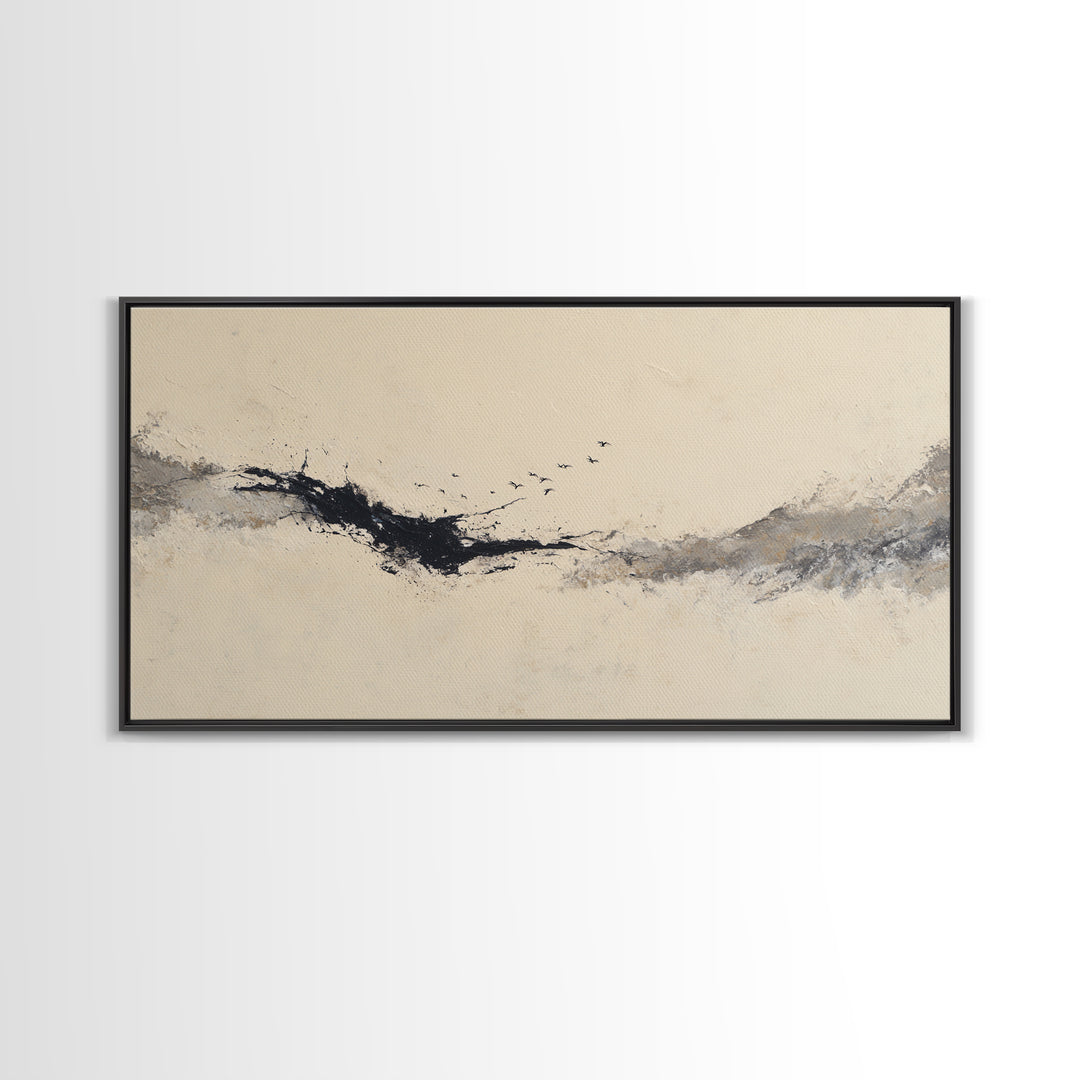 Minimal Black Ink Composition Canvas Print, Above Sofa Art, Boho Decor, Living Room Decor, Fine Art, Statement, Large Wall Art, ASA-2x1-4