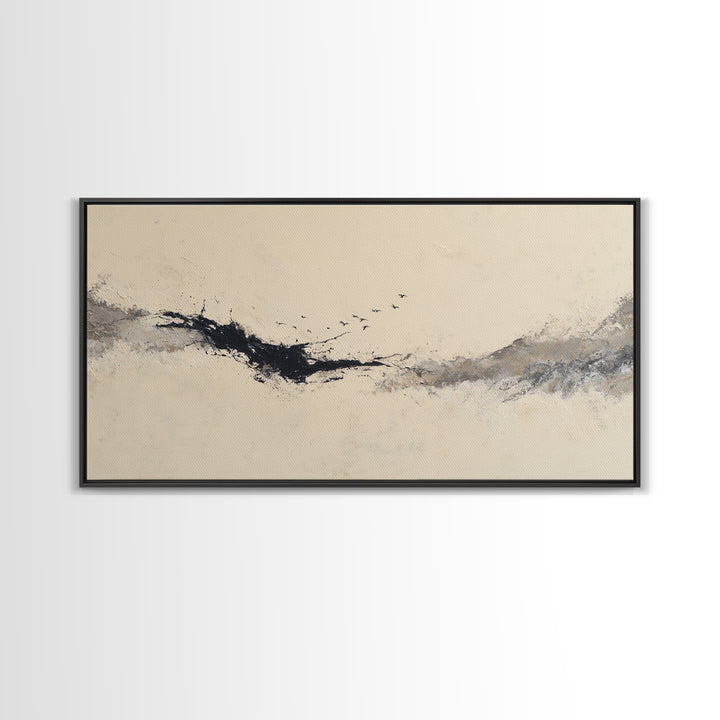 Minimal Black Ink Composition Canvas Print, Above Sofa Art, Boho Decor, Living Room Decor, Fine Art, Statement, Large Wall Art, ASA-2x1-4