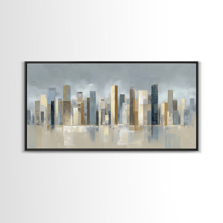 Quiet City Skyline Reduced to Elegant Shapes Canvas Print, Above Sofa Art, Gallery Decor, Living Room Decor, Statement, ASA-2x1-42