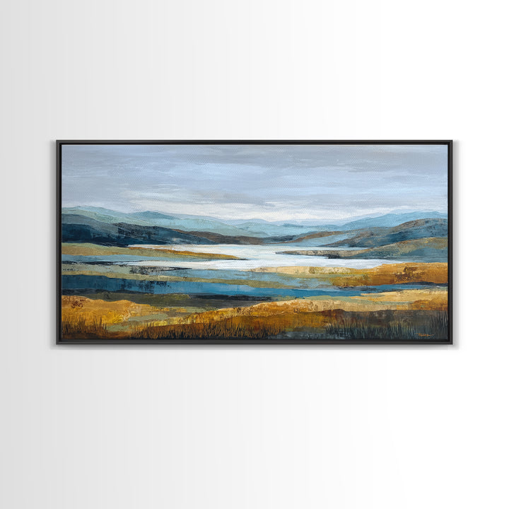 Oversized Abstract Landscape Framed Canvas Print, Above Sofa Art, Contemporary Art, Living Room Decor, Oil Painting, Statement, ASA-2x1-45