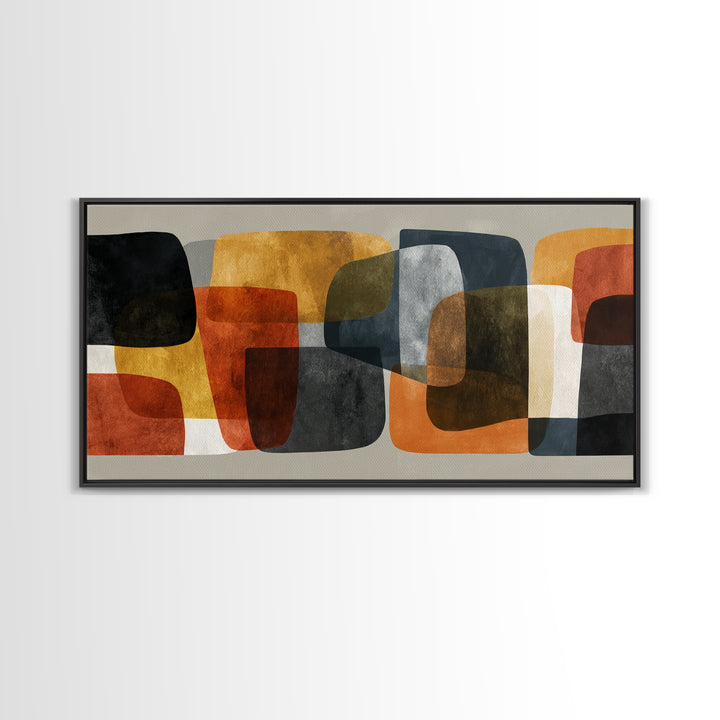 Bold Mid Century Geometric Forms Canvas Print, Above Sofa Art, Printable Wall Art, Living Room Decor, Abstract Art, Statement, ASA-2x1-48