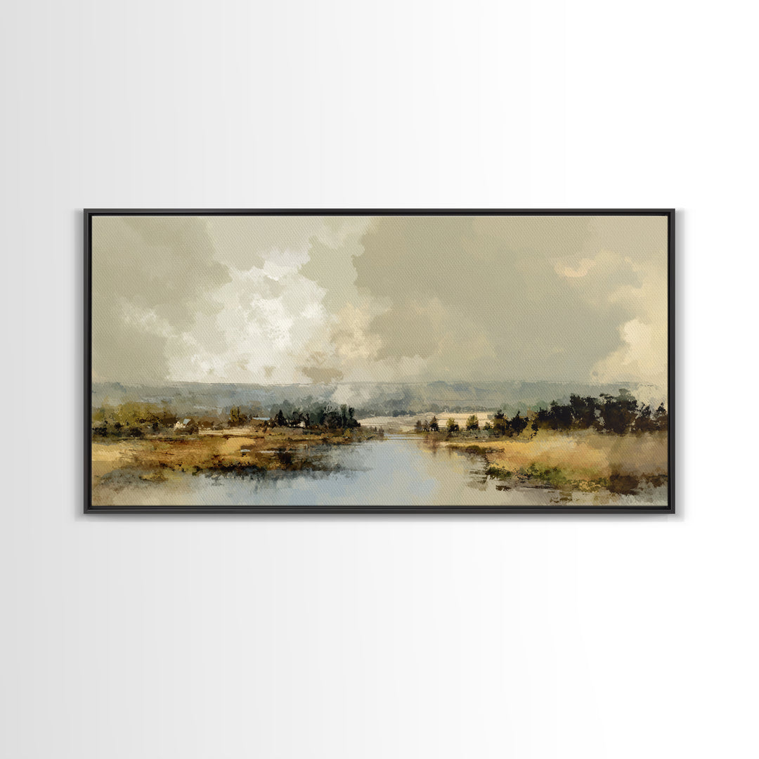 Wide Olive and Beige Meadow Panorama Canvas Print, Above Sofa Art, Art Print, Living Room Decor, Fine Art, Statement, ASA-2x1-54
