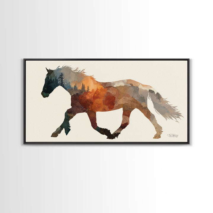 Statement Horse Silhouette Canvas Print, Above Sofa Art, Textured Painting, Living Room Decor, Statement, Abstract Wall Art, ASA-2x1-57