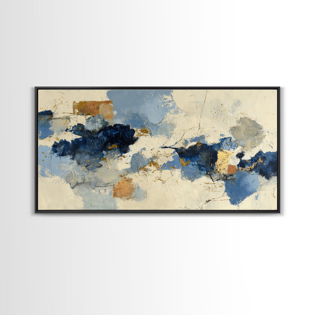 Bold Navy and Ivory Abstract Brushwork Canvas Print, Above Sofa Art, Statement Artwork, Living Room Decor, Abstract Art, ASA-2x1-62