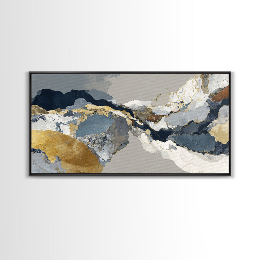 Luxury Monochrome Stone Composition Canvas Print, Above Sofa Art, Horizontal Wall Art, Living Room Decor, Fine Art, Statement, ASA-2x1-63
