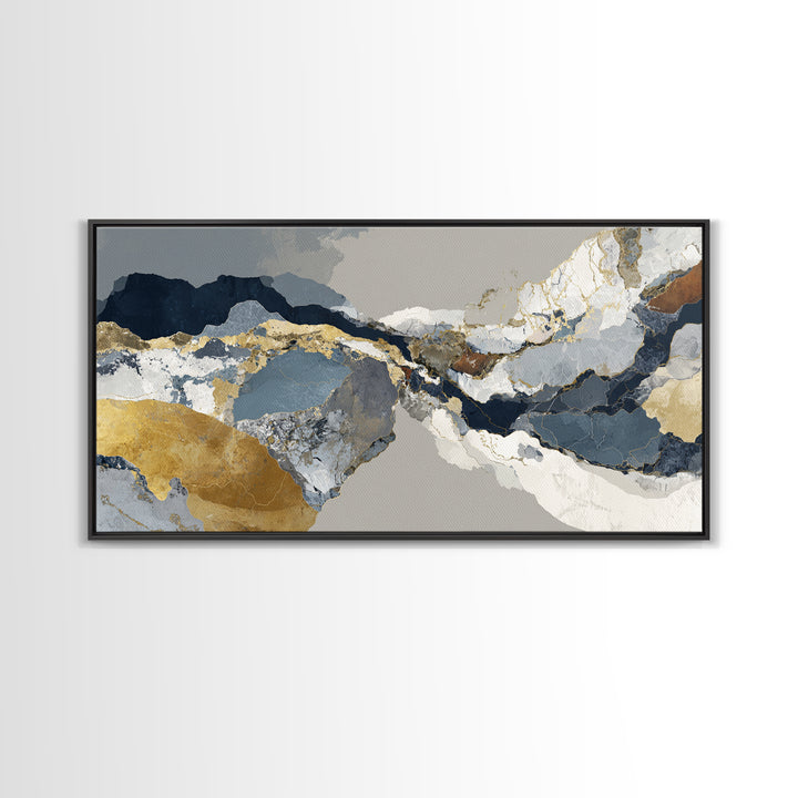 Luxury Monochrome Stone Composition Canvas Print, Above Sofa Art, Horizontal Wall Art, Living Room Decor, Fine Art, Statement, ASA-2x1-63