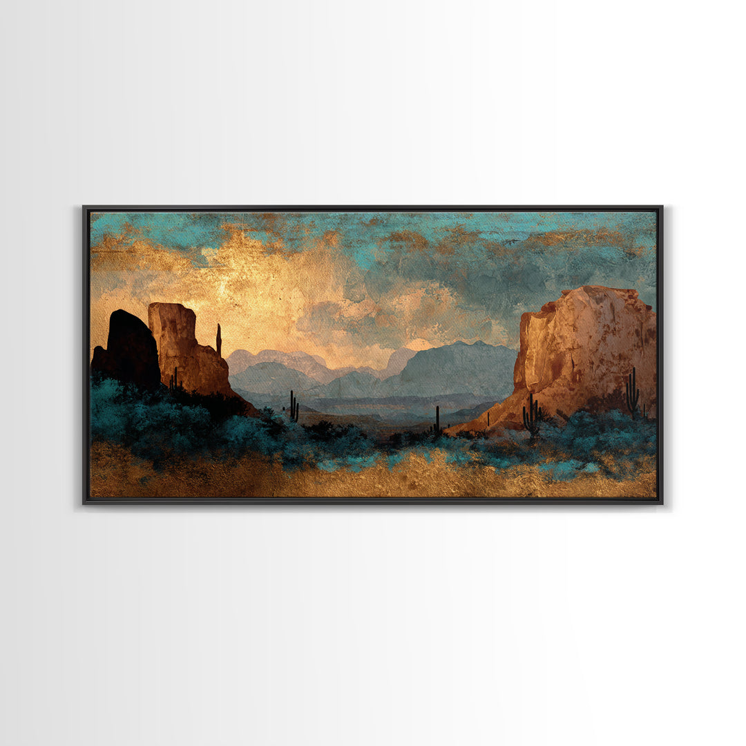 Desert Mesa Panorama Canvas Print, Above Sofa Art, Canvas Wall Art, Living Room Decor, Oil Painting, Statement, ASA-2x1-64