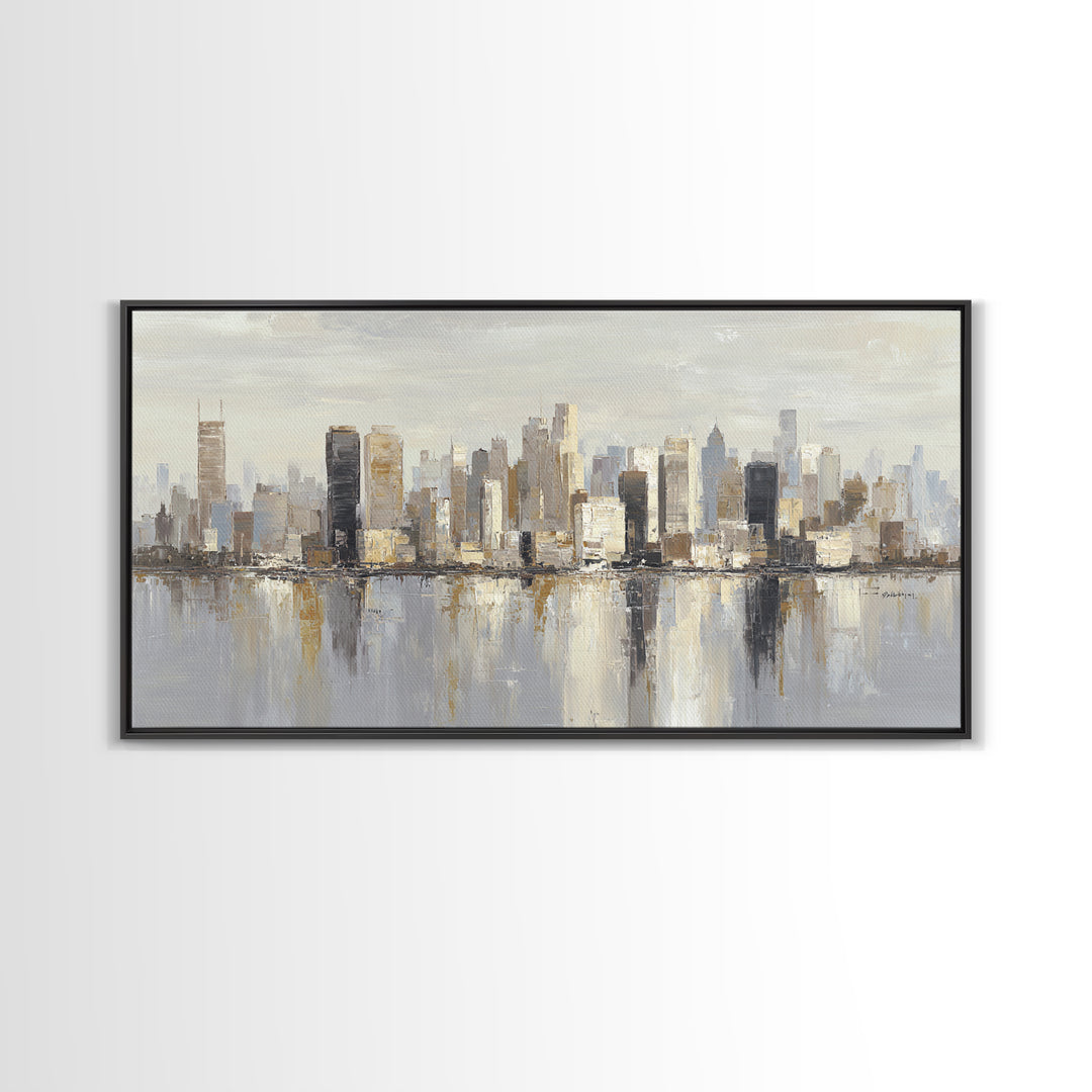 Quiet City Skyline Reduced to Elegant Shapes Canvas Print, Above Sofa Art, Boho Decor, Living Room Decor, Abstract Art, ASA-2x1-66
