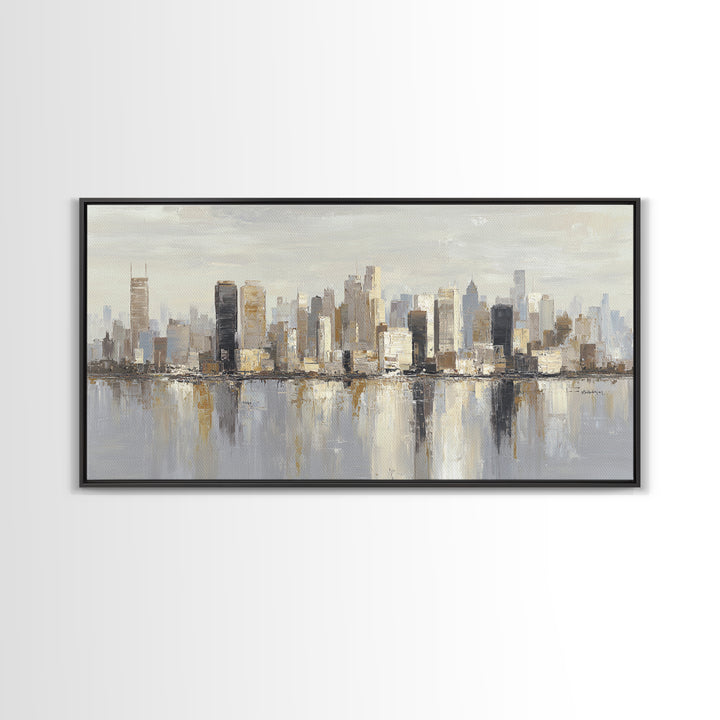 Quiet City Skyline Reduced to Elegant Shapes Canvas Print, Above Sofa Art, Boho Decor, Living Room Decor, Abstract Art, ASA-2x1-66