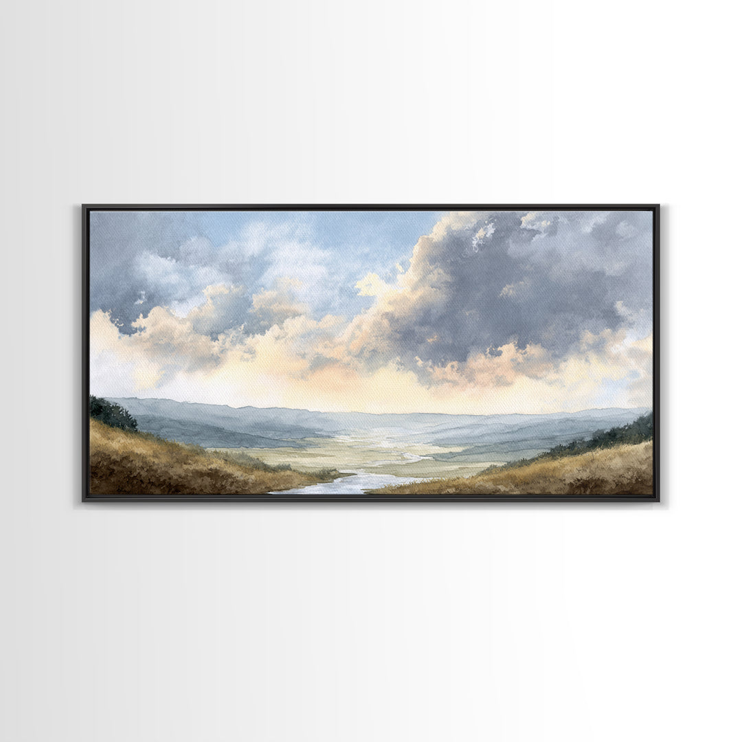 Dramatic Cloudscape over a Distant Valley Canvas Print, Above Sofa Art, Wall Art, Living Room Decor, Fine Art, Statement, ASA-2x1-73