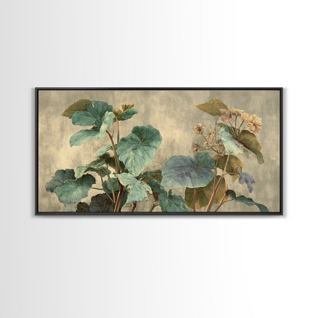 Large Botanical Leaves Canvas Print, Above Sofa Art, Living Room Decor, Oil Painting, Statement 189, Set of Wall Art, ASA-2x1-89