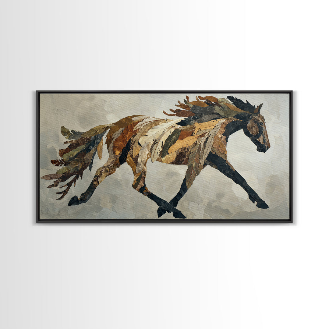 Statement Horse Silhouette Framed Canvas Print, Above Sofa Art, Statement Artwork, Living Room Decor, Fine Art, Statement, ASA-2x1-9