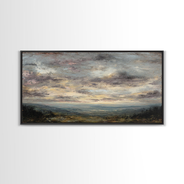 Dramatic Cloudscape over a Distant Valley Framed Canvas Print, Above Sofa Art, Canvas Wall Art, Living Room Decor, Statement, ASA-2x1-97