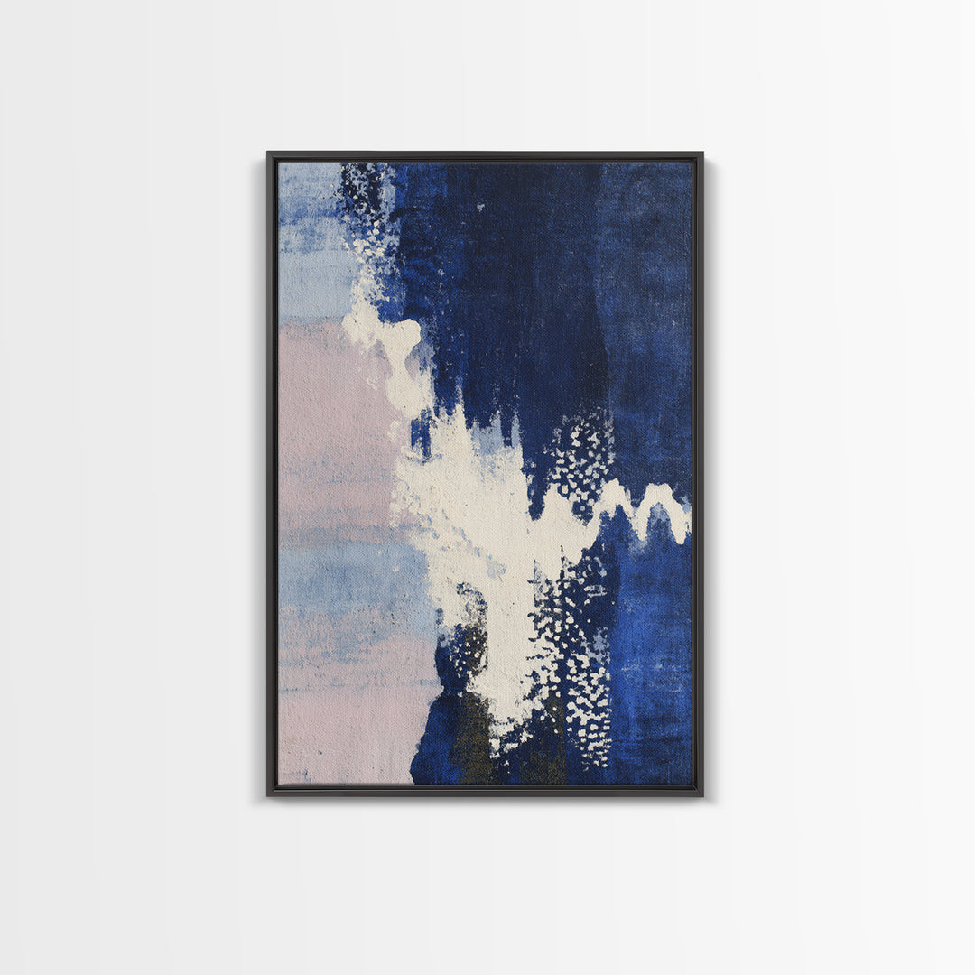 Bold Navy and Ivory Abstract Brushwork Framed Canvas Print, Above Sofa Art, Gallery Decor, Living Room Decor, Statement, ASA-2x3-2